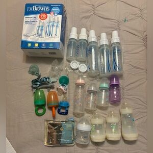 Bundle of baby bottles.